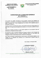 COMMUNIQUE DE LA DIRECTION GENERALE DE L'ENERGIE